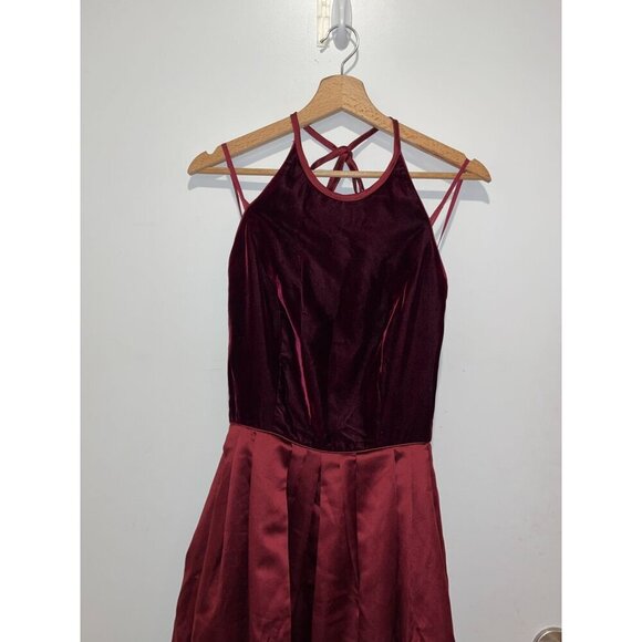 Vintage A.J. Bari Burgundy Halter Velvet Satin Back Lace-Up maxi Dress Women's S - Picture 3 of 8